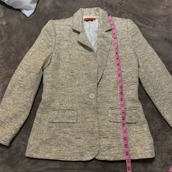 ALICE + OLIVIA Gold Metallic Tweed Knit Single Button Blazer Small C207-225-513 - Picture 13 of 15